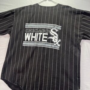 Vintage Chicago White Sox Baseball Jersey Mens Large Black Pinstripe MLB 80s